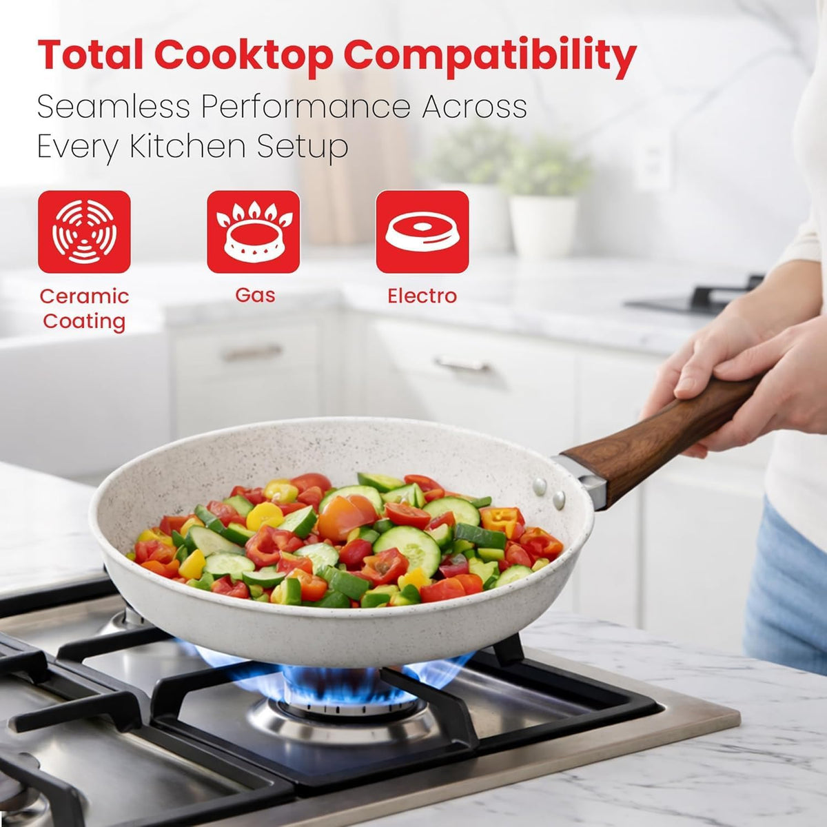 Rioware Non-Stick Maifan Frying Pan (3L) | 5-Layer Non-Stick Coating | Induction, Ceramic, Electric & Gas Compatible | Dishwasher Safe |Multipurpose Pan for Eggs, Stir-Fry (24CM, Maifan Frypan White)