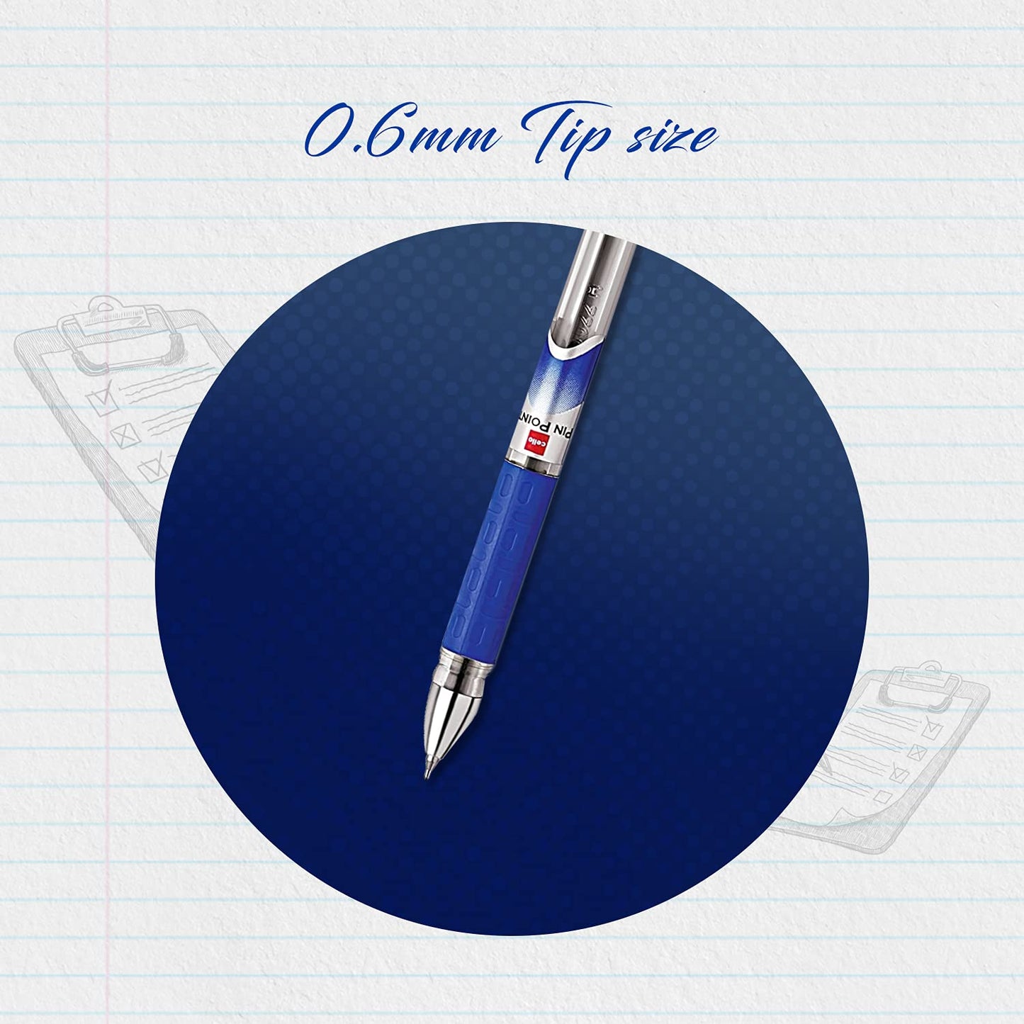 Cello Pinpoint Blue Ball Pens with Fine Tip 0.6 mm Smooth Writing (Pack of 10)