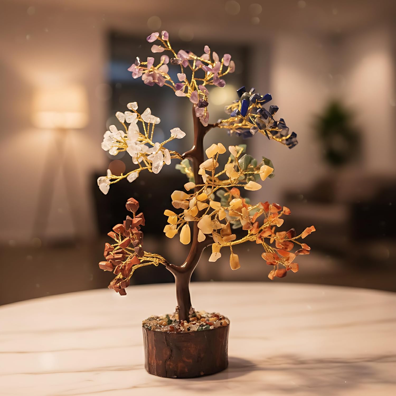 Natural (300 beads) 7 Chakra Tree of Life Crystal Tree for Positive Energy & Healing – Feng Shui Home & Office Decor | Meditation & Reiki Crystal | Housewarming & Birthday Gift