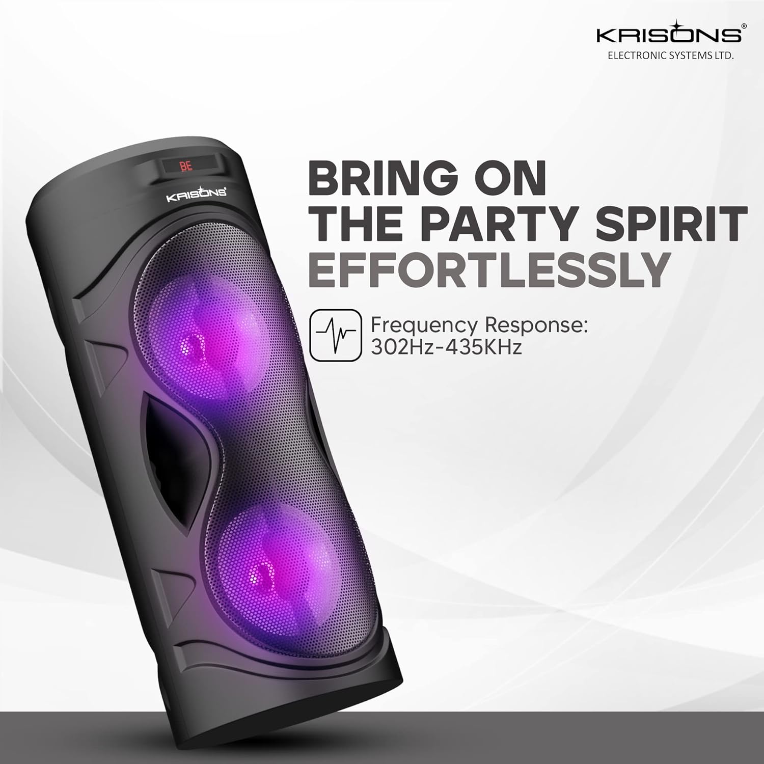 Krisons Cylinder 30W Double Woofer Multimedia Bluetooth Party Tower Speaker with Wired Mic, RGB Lights, USB, SD Card & FM Radio – Black