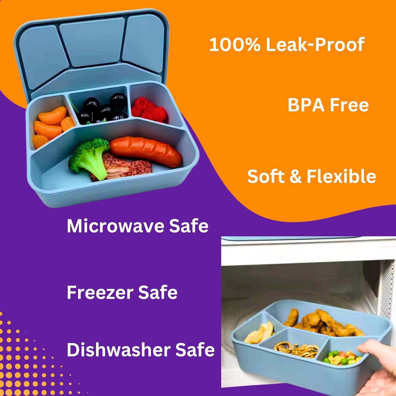Essential+ Lunch Box Tiffin – 4-Compartment, Leak Proof Bento Snack Lunchbox