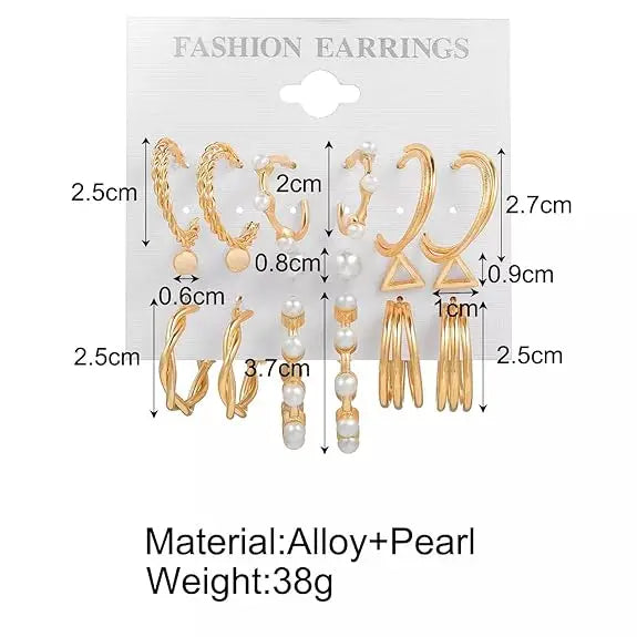 Pinapes Latest Stylish Design Metal Earrings for Women and Girls (Set of 9) pinapes