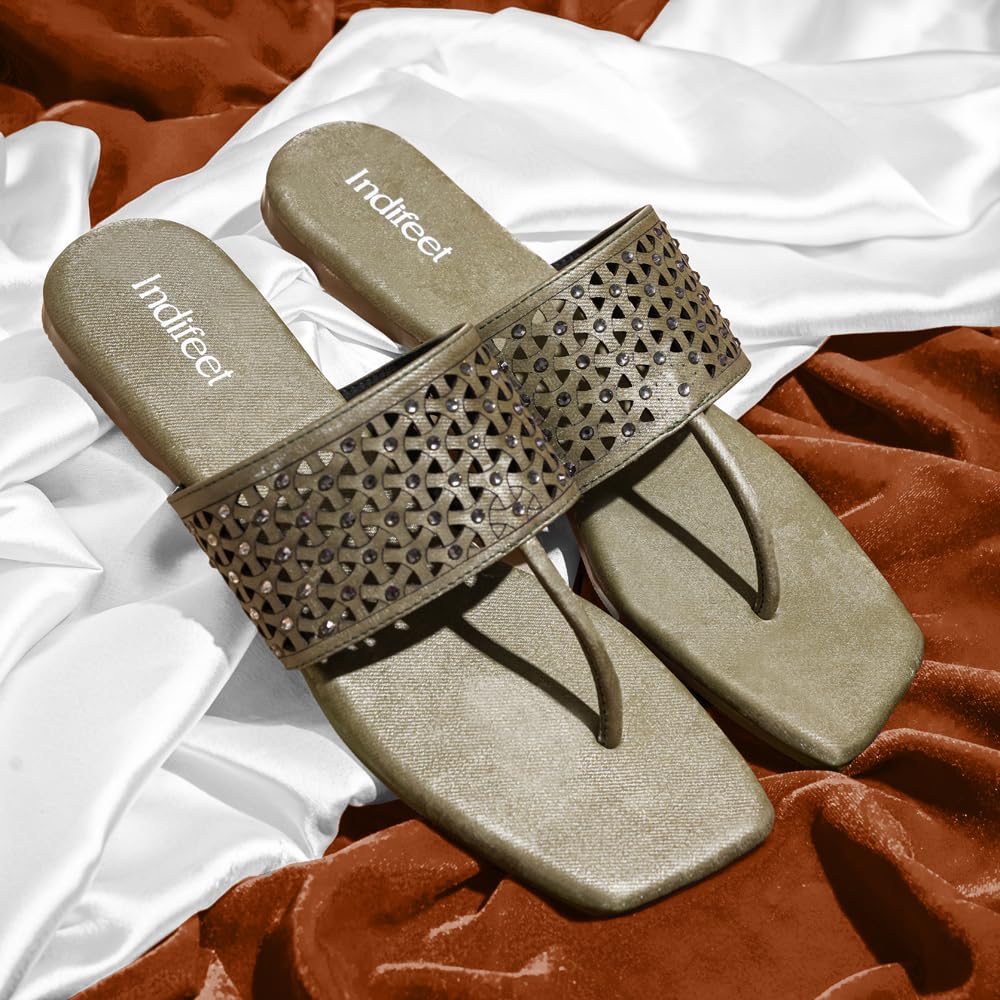 Indifeet Stylish T-Shaped Chappals for Women - Green - View 5