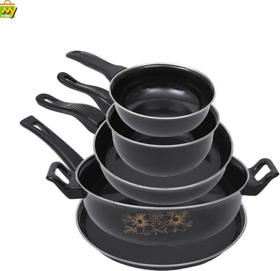MY STORE Seasoned 10-Piece Non-Stick Iron Cookware Set – Tawa | Kadhai | Fry Pan | Sauce Pan | Tadka Pan with Wooden Spatulas – Professional Kitchenware for Home, Outdoor Camping