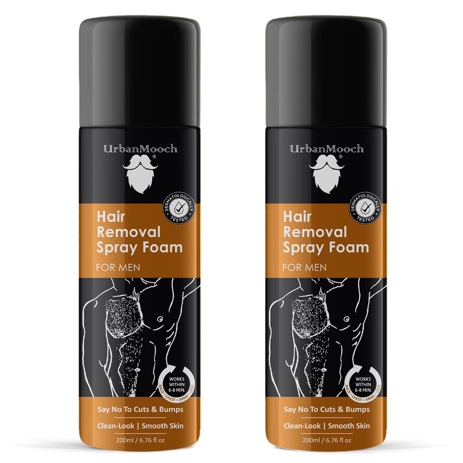 UrbanMooch Hair Removal Spray Foam for Men | Painless Hair Removal Cream Spray For Chest, Arms, Legs & Under Arms | Wipe Off Hair Removal Cream Spray For Men Pack of 2(Each 200 ml) Lohiya Retails