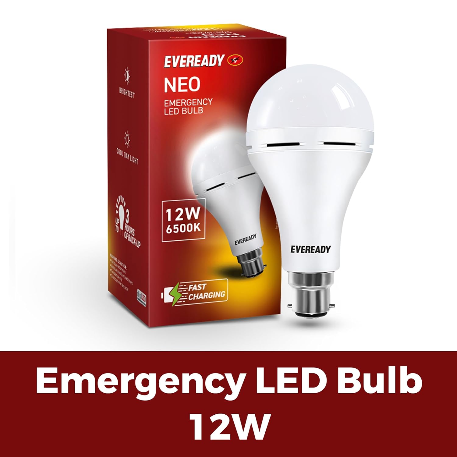 Eveready NEO 12W Emergency LED Bulb – 6500K Cool White, Fast Charging