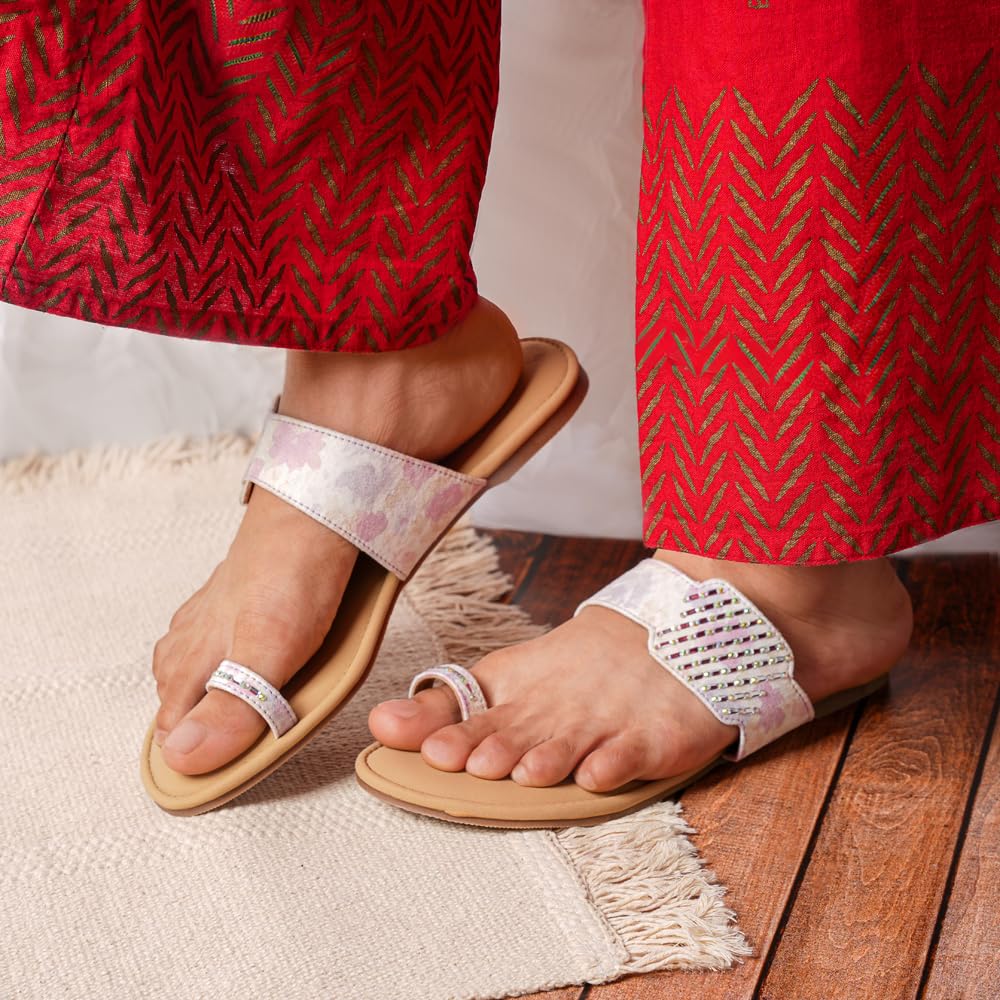 Indifeet Toe Ring Ethic Chappals for Women - Purple - View 4
