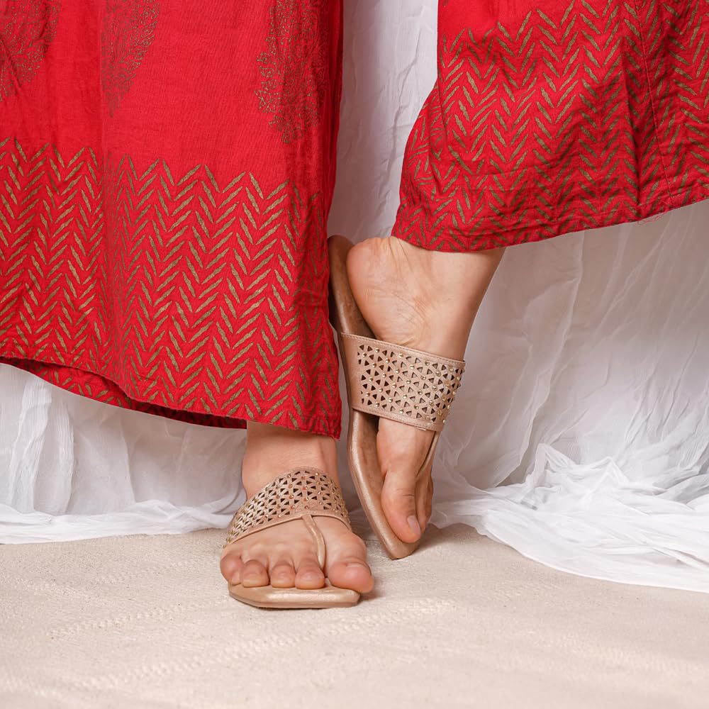 Indifeet Stylish T-Shaped Chappals for Women - Cream - View 4
