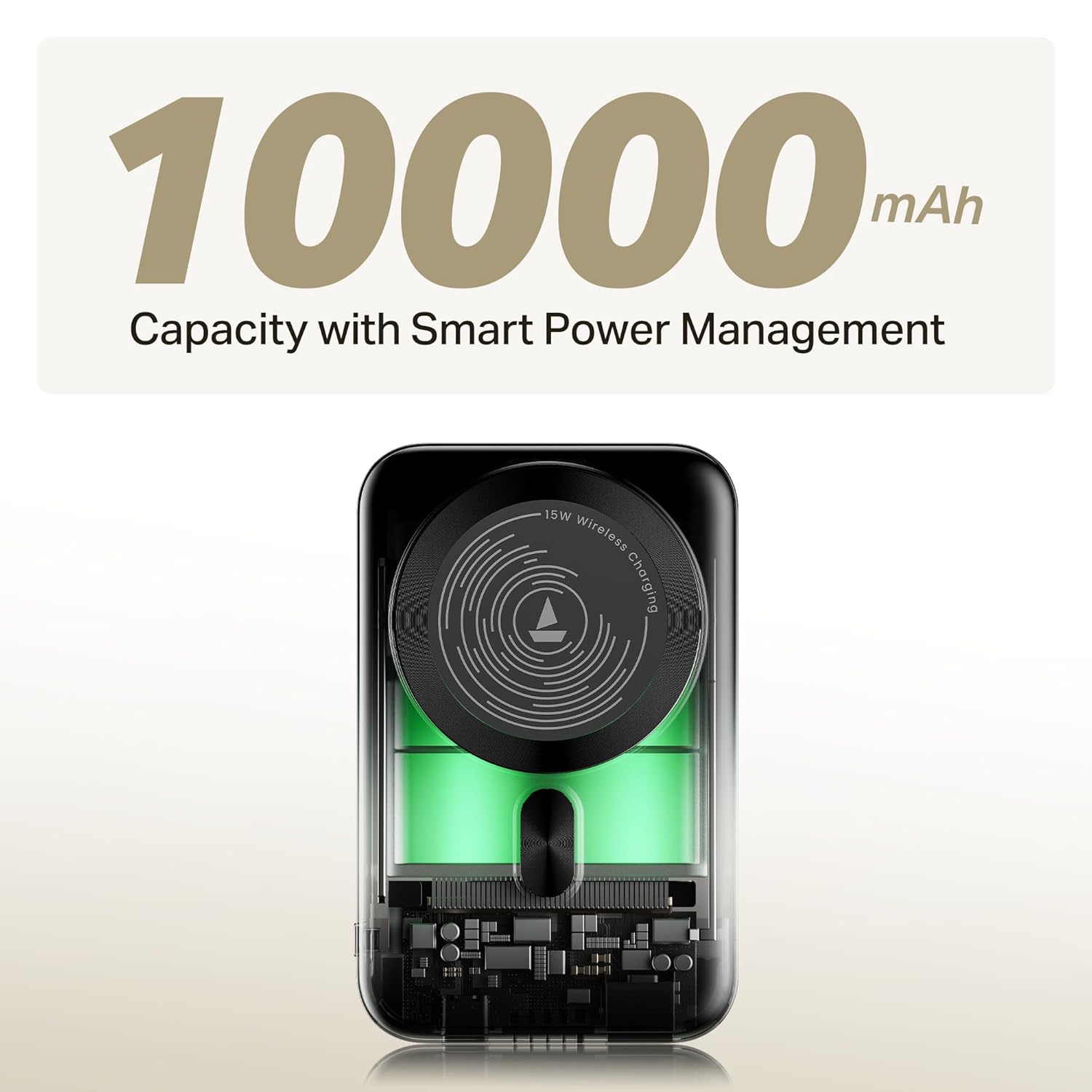 boAt New Launch EnergyShroom PB331 (Magsafe) 10000mAh Magnetic Wireless Powerbank, 15W Wireless & 22.5W Wired Charging for (iPhone 16,15,14,13 & 12, Android & Other Qi Enabled Devices) (Ash Black