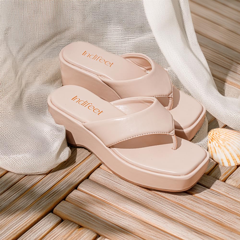 Indifeet Stylish Thong Wedge Sandals for Women - Pink - View 4