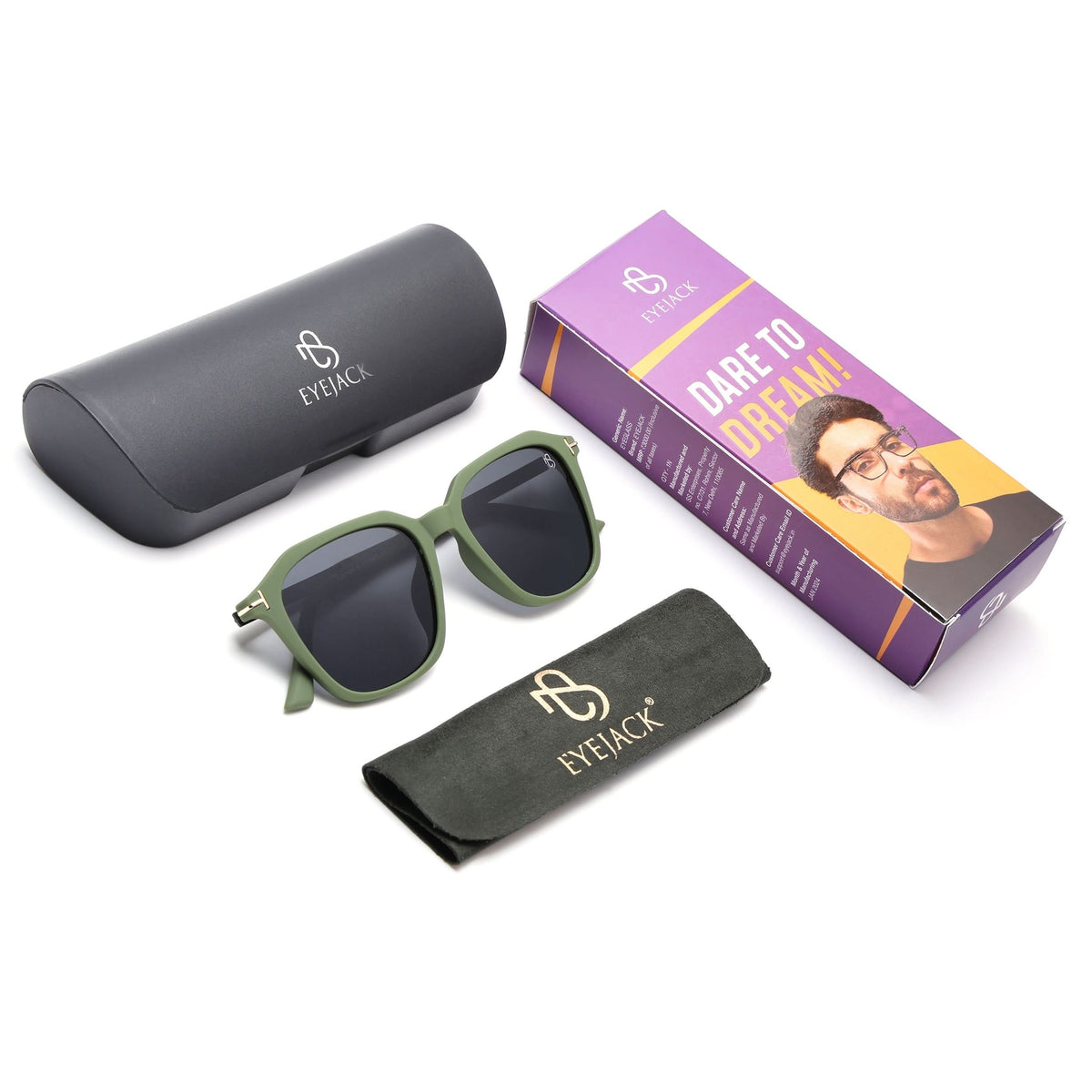 Eyejack Green Square Sunglasses for Men and Women - detail view