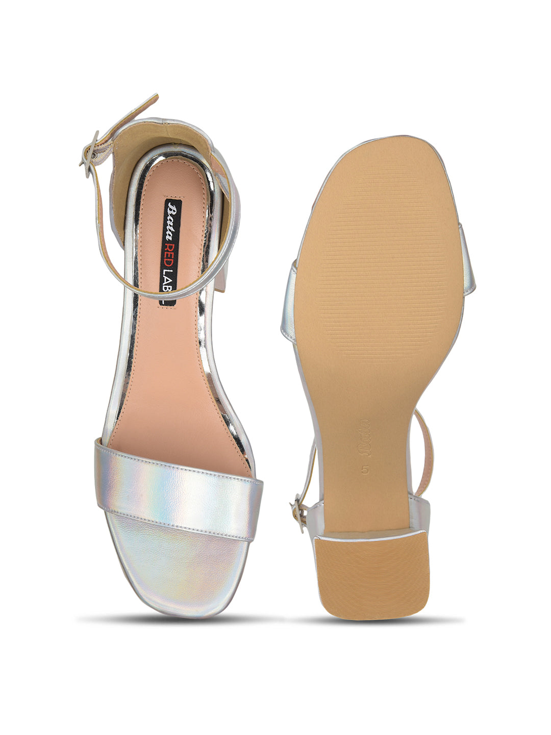 Bata Women Silver Ankle Strap Block Heel Sandal - Silver - View 4