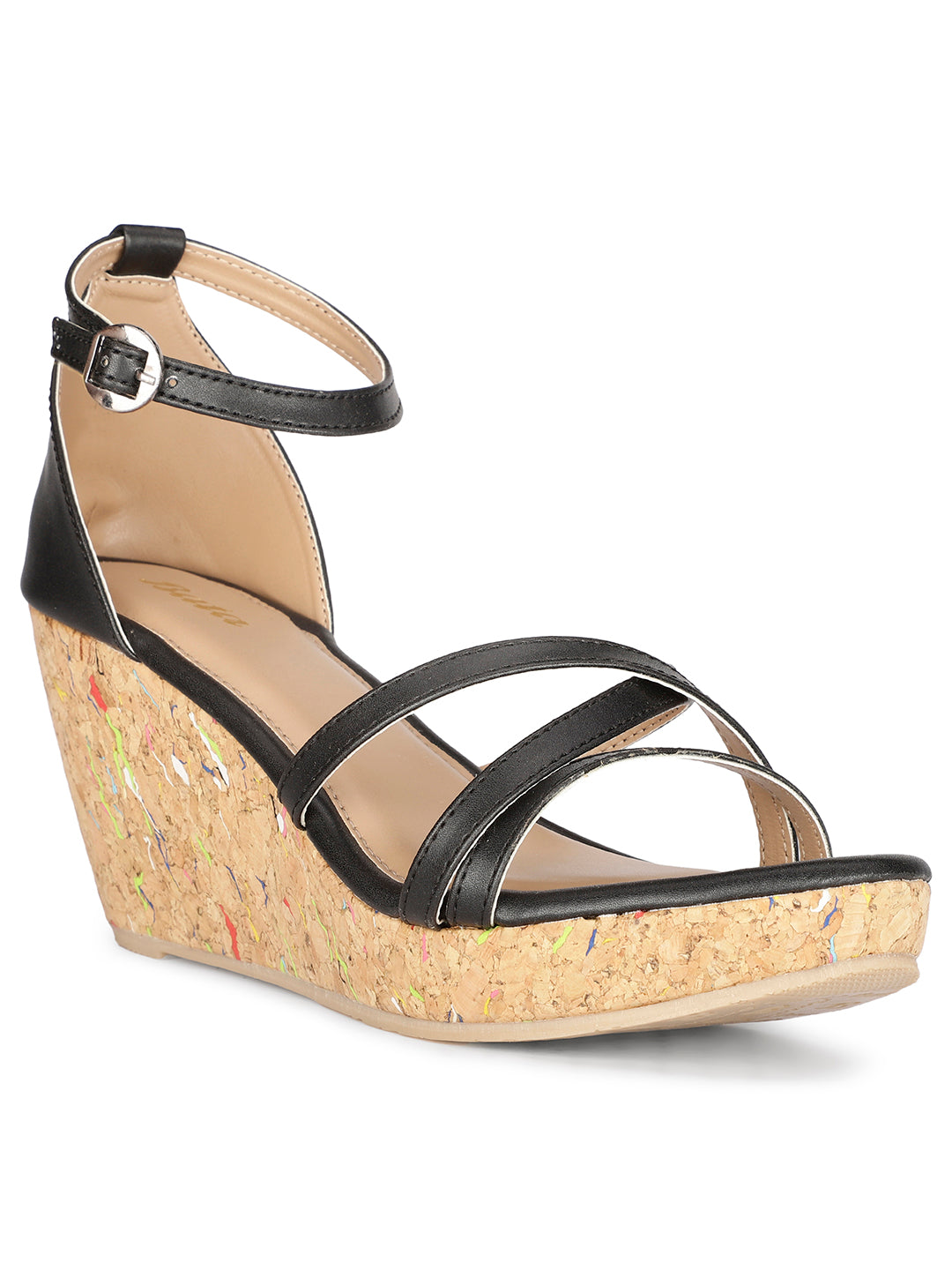 Bata Women Wedge Heel Ankle Strap Sandal - Black - View 1
