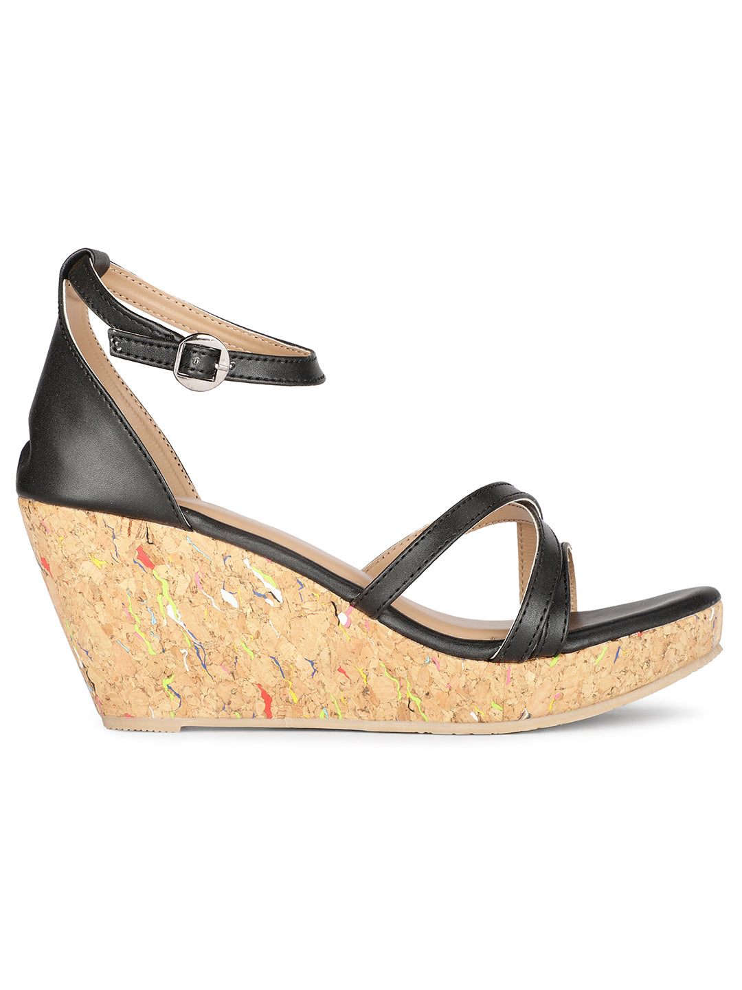Bata Women Wedge Heel Ankle Strap Sandal - Black - View 2