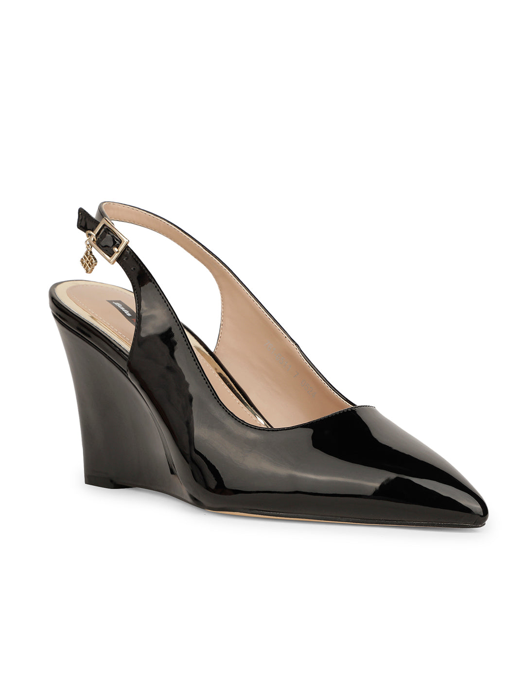 Bata Women Black Pointed-Toe Backstrap Wedge Heel Sandal - Black - View 1