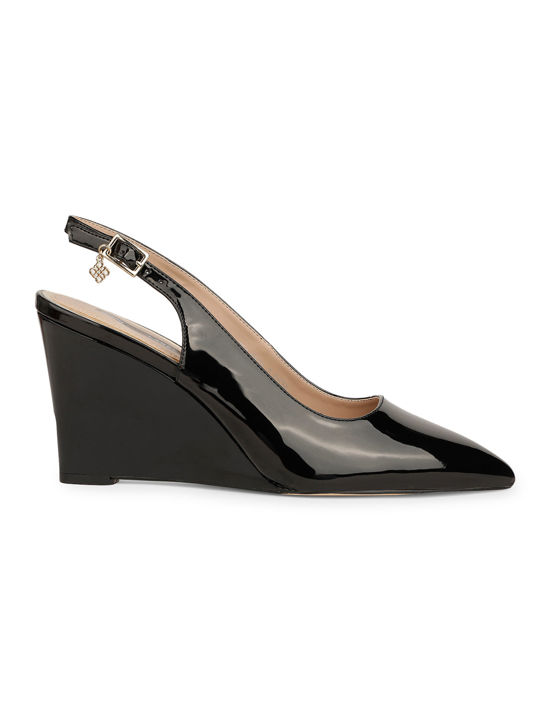 Bata Women Black Pointed-Toe Backstrap Wedge Heel Sandal - Black - View 2