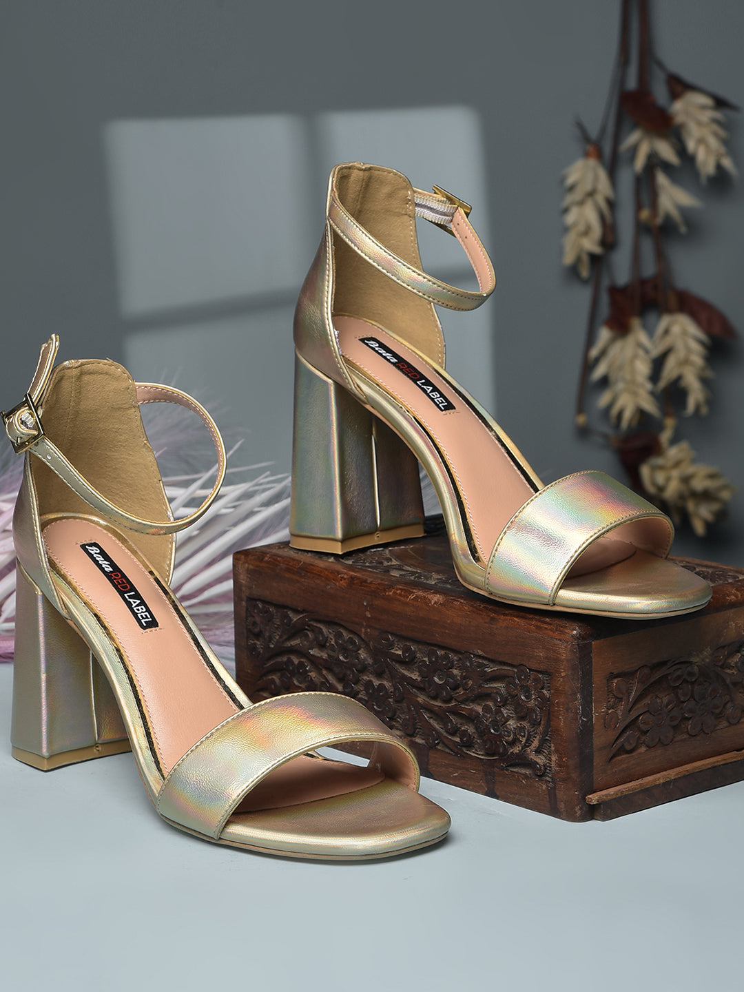 Bata Women Gold Ankle Strap Block Heel Sandal - Gold - View 6