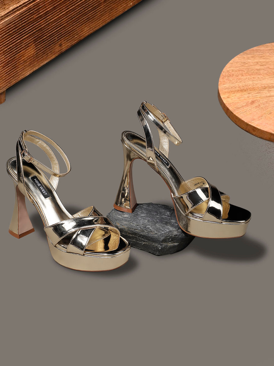 Nine West Women Ankle-Strap Spool Heel Sandal - Gold - View 6