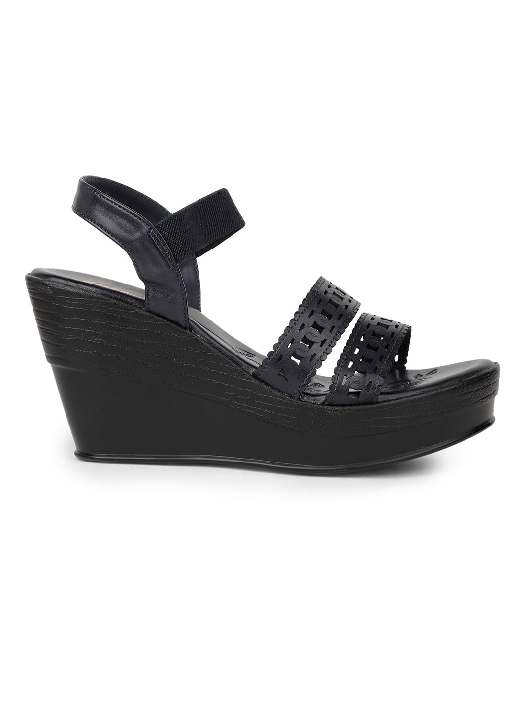 Bata Women Navy Blue Ankle Strap Wedge Heel Sandal - Navy Blue - View 2