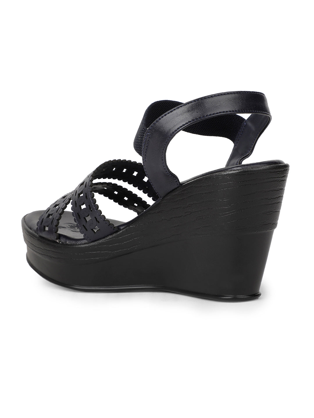Bata Women Navy Blue Ankle Strap Wedge Heel Sandal - Navy Blue - View 3