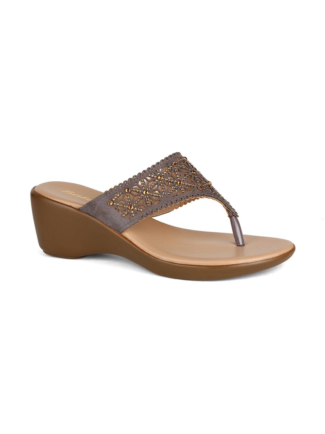 Bata Women's Grey Wedge Heel Thong Sandals - Grey