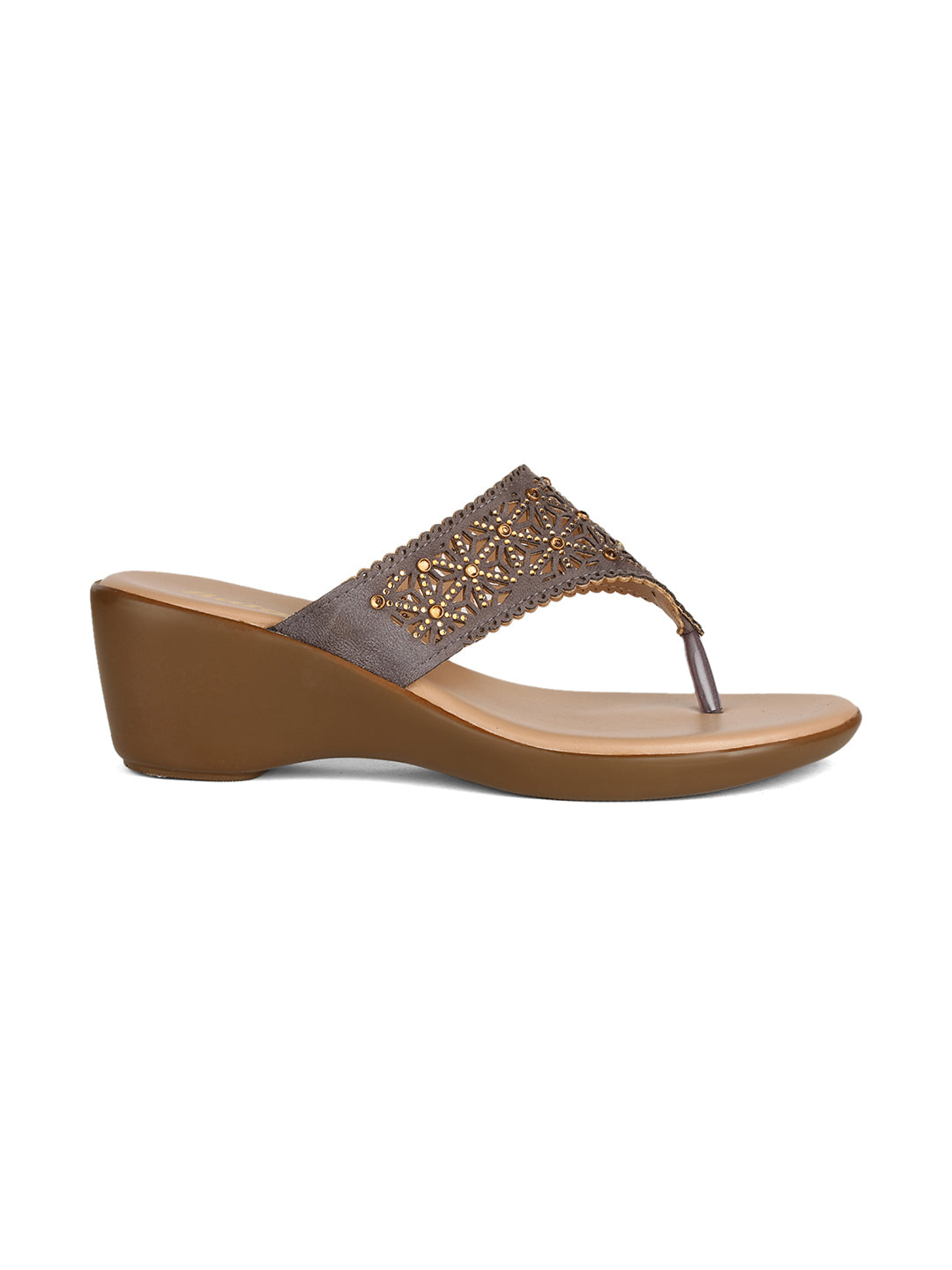 Bata Women's Grey Wedge Heel Thong Sandals - Grey