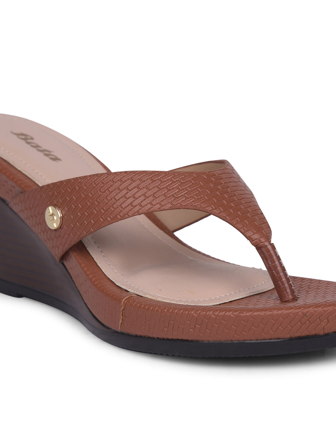 Bata Women Brown Wedge Heel Thong Sandal - Brown - View 5