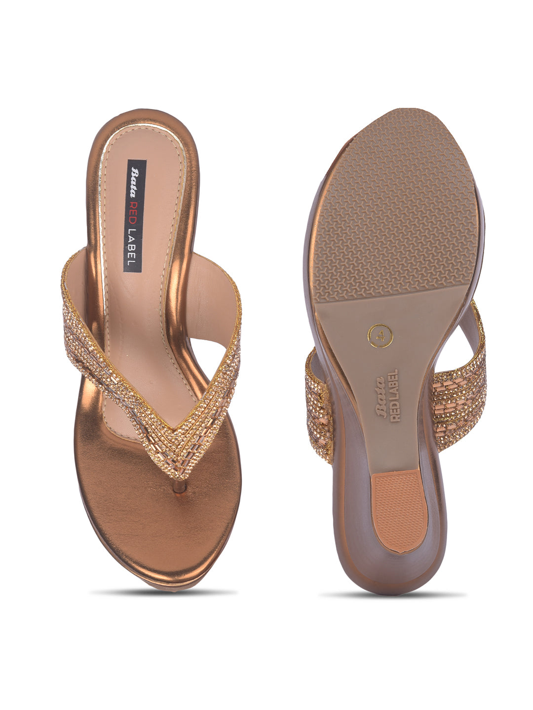 Bata Women Brown Wedge Heel Thong Sandal - Brown - View 4