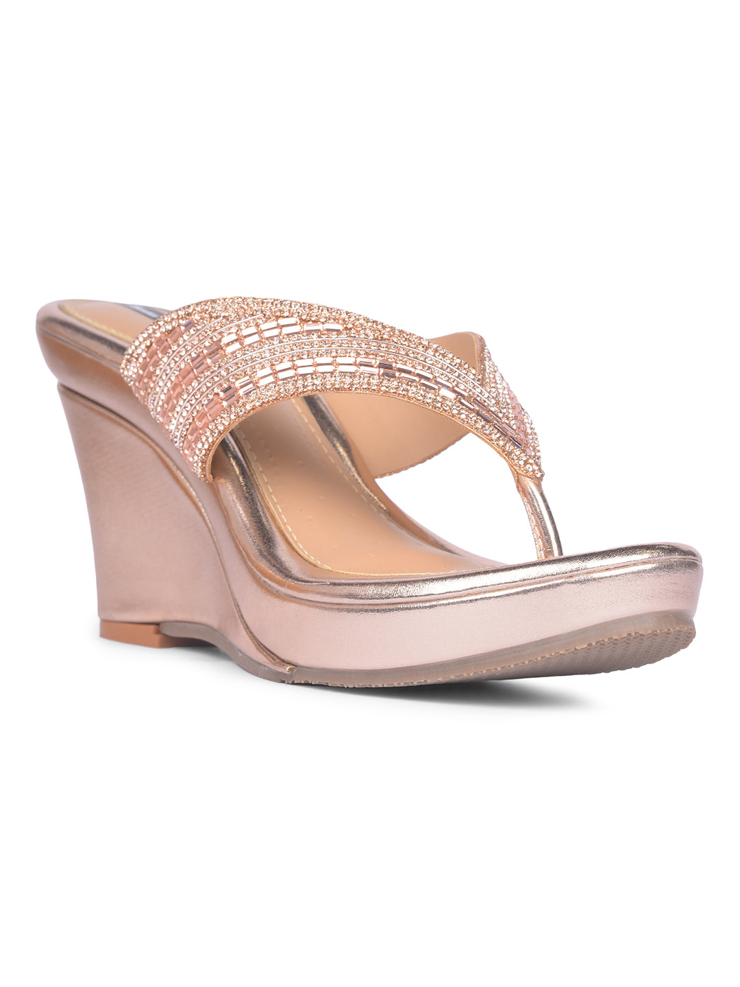 Bata Women Rose Gold Wedge Heel Thong Sandal - Rose Gold - View 1