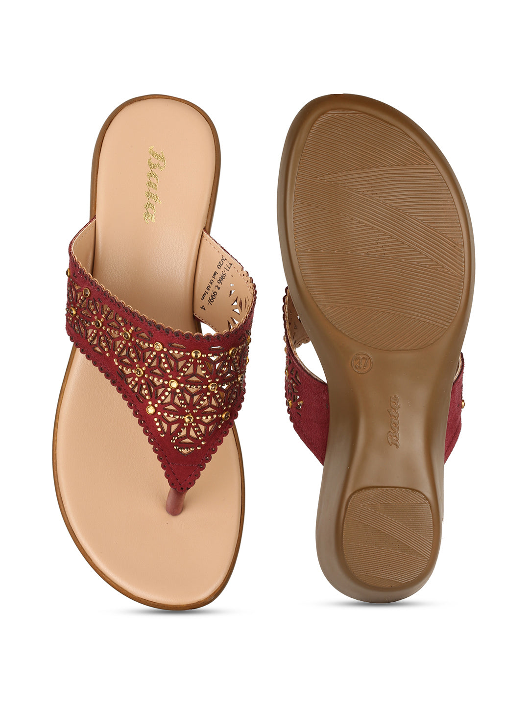 Bata Women Red Wedge Heel Thong Sandal - Red - View 4