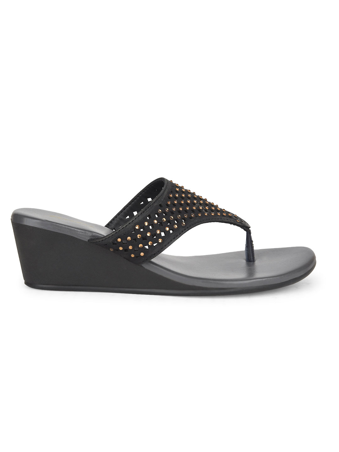 Bata Women Black Wedge Heel Thong Sandal - Black - View 2