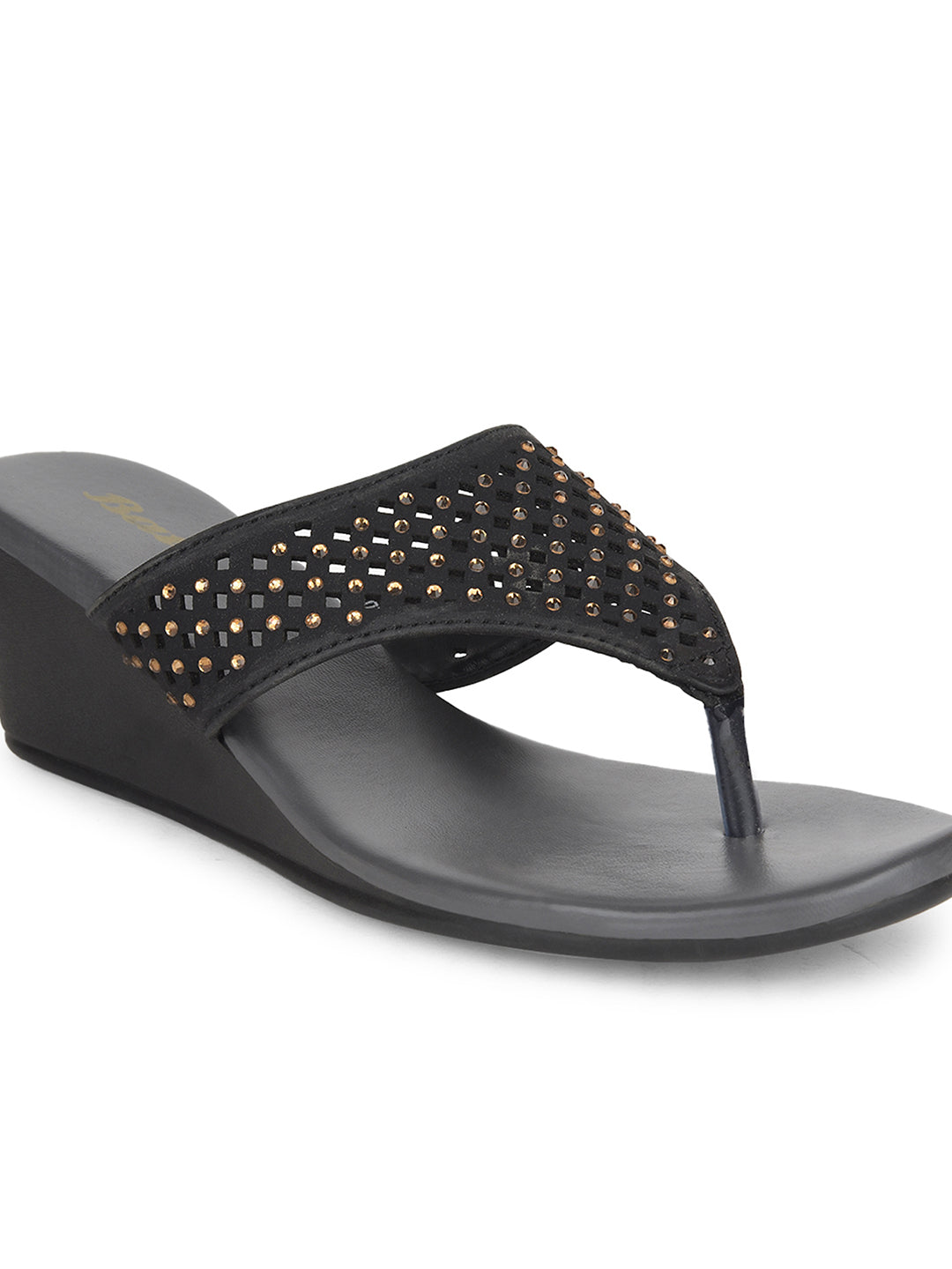 Bata Women Black Wedge Heel Thong Sandal - Black - View 5
