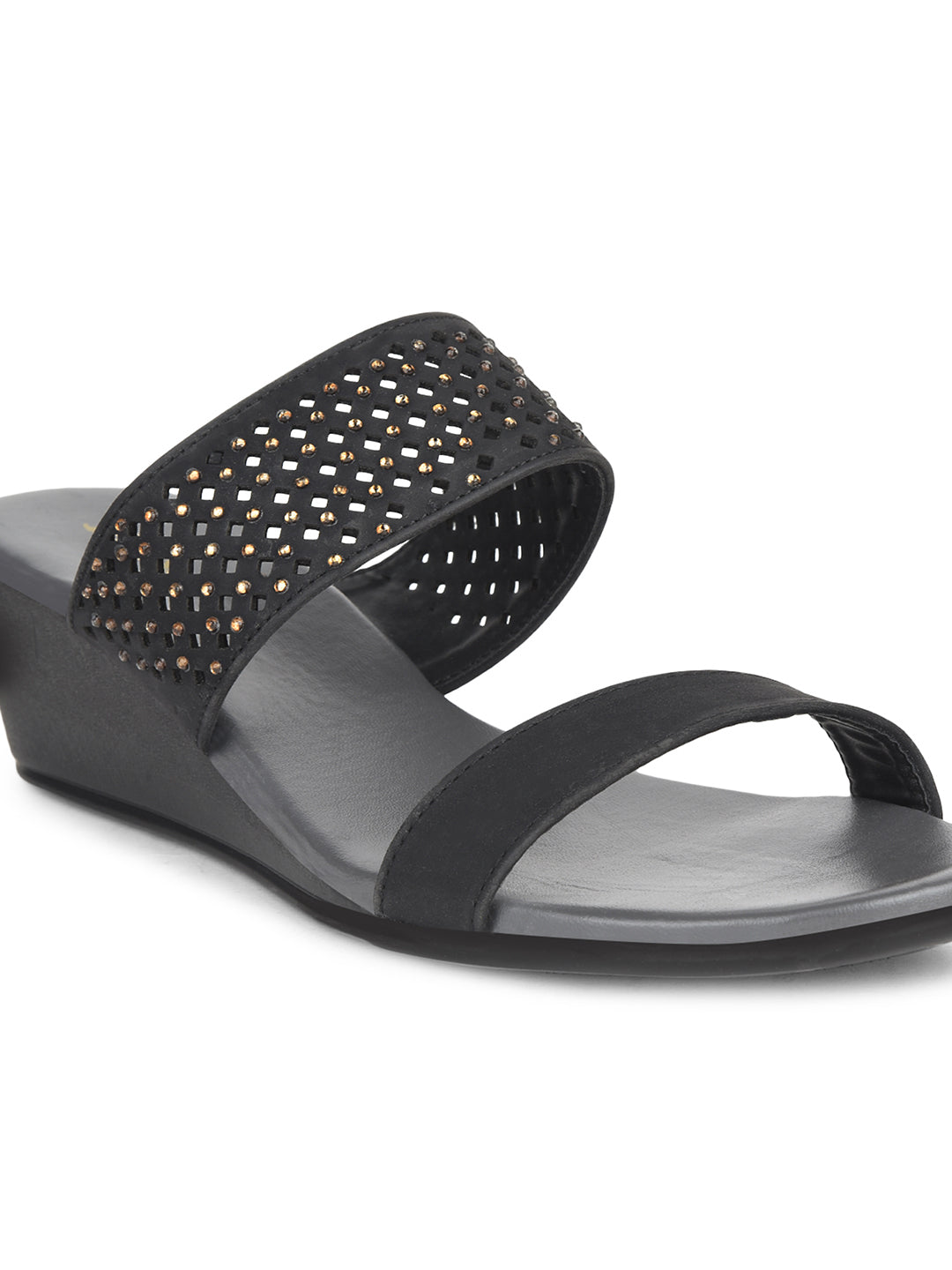 Bata Women's Black Wedge Heel Mule Sandals - Black