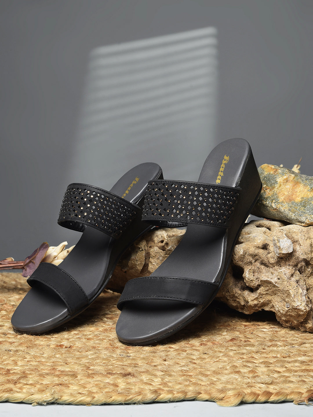 Bata Women's Black Wedge Heel Mule Sandals - Black