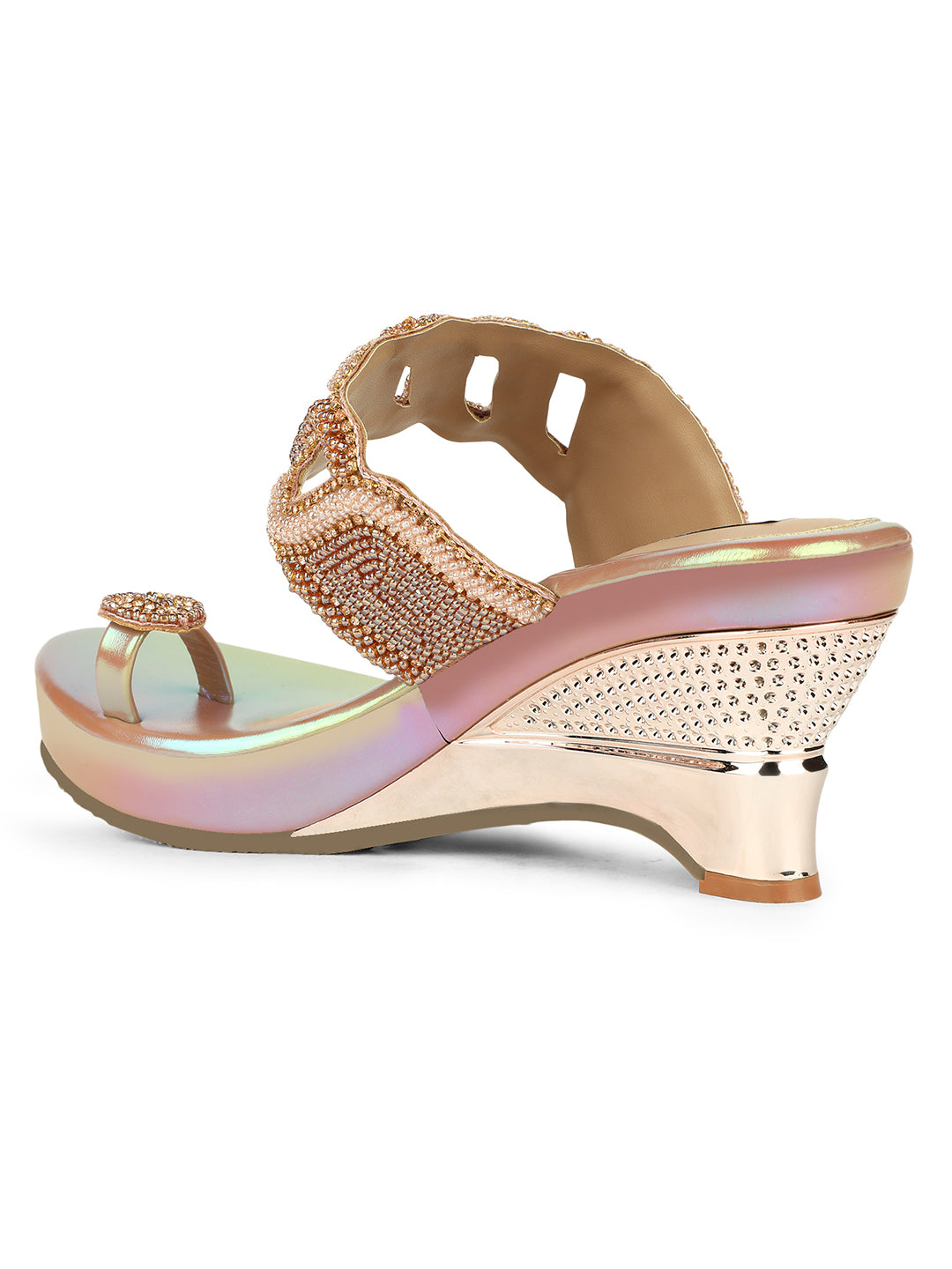 Bata Women Beige Wedge Heel Toe Ring Sandal - Beige - View 3