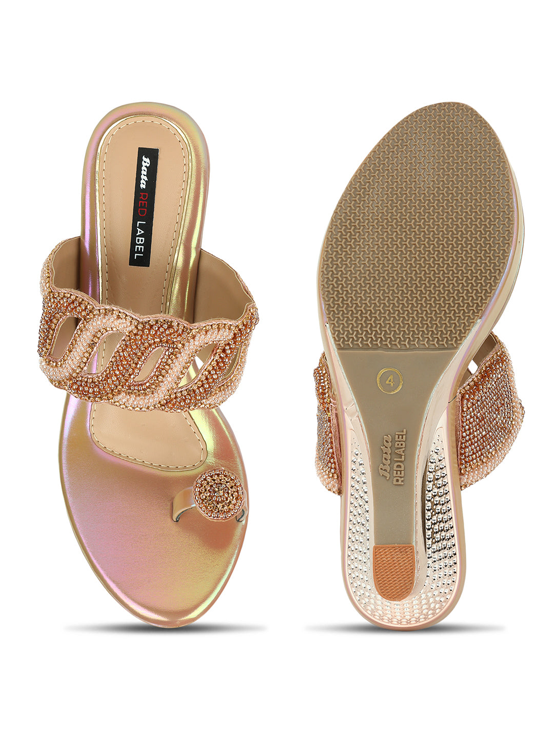 Bata Women Beige Wedge Heel Toe Ring Sandal - Beige - View 4