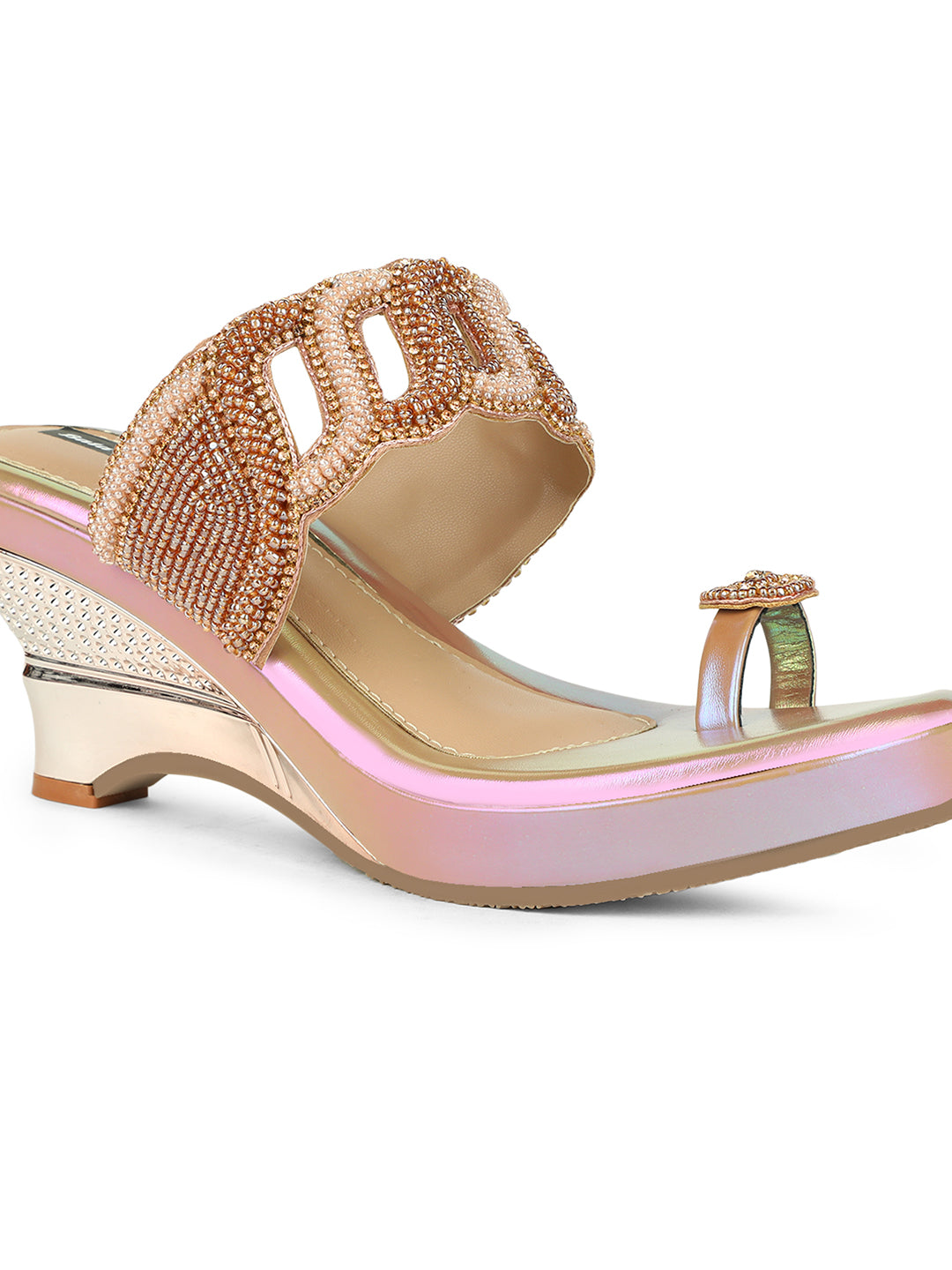 Bata Women Beige Wedge Heel Toe Ring Sandal - Beige - View 5