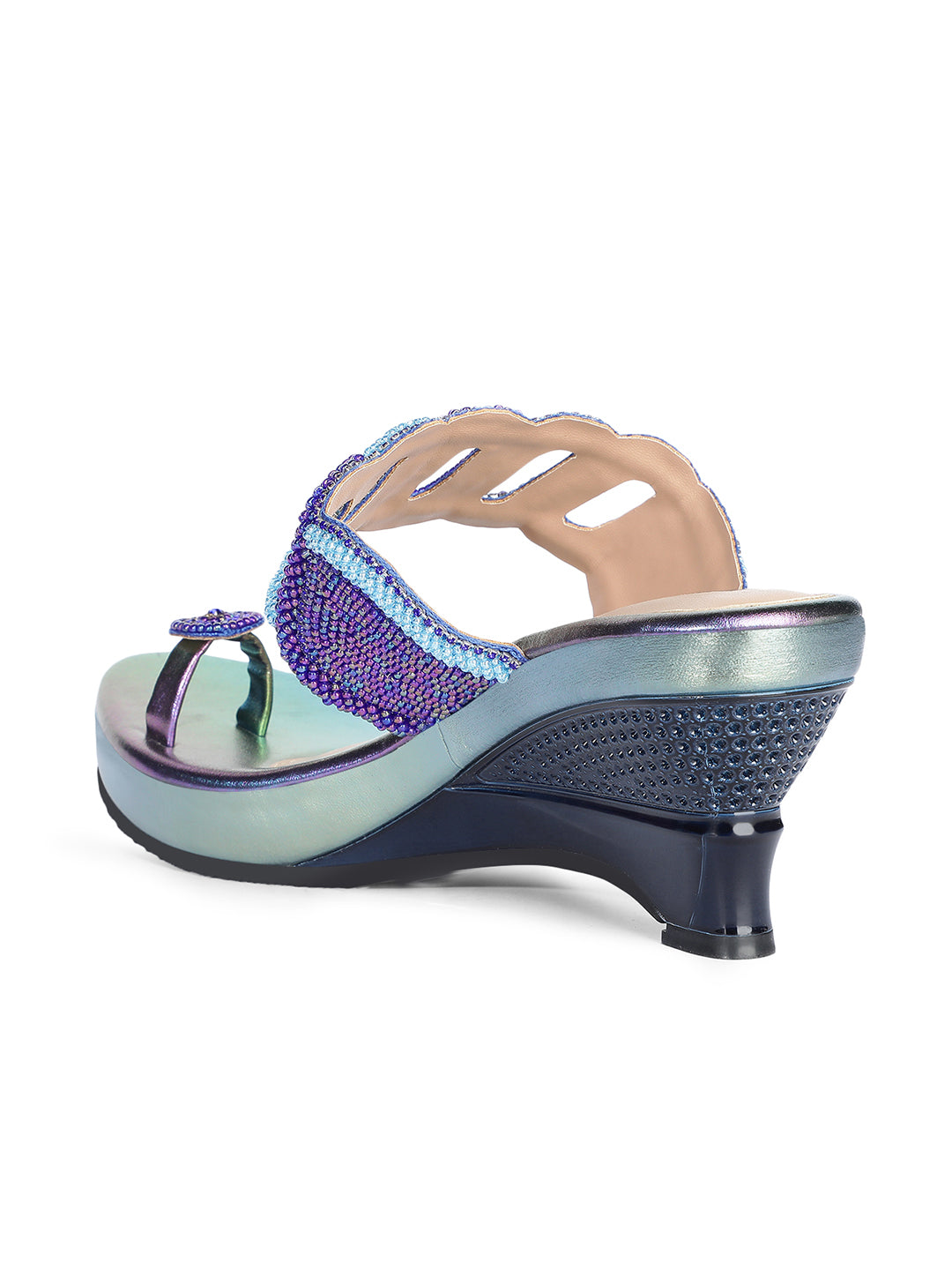 Bata Women Blue Wedge Heel Toe Ring Sandal - Blue - View 3