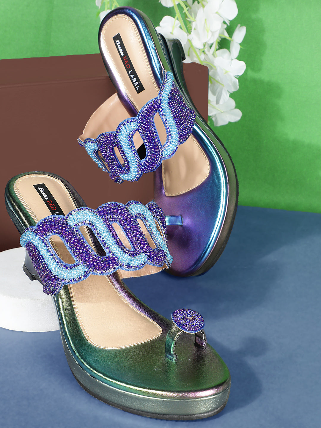 Bata Women Blue Wedge Heel Toe Ring Sandal - Blue - View 6