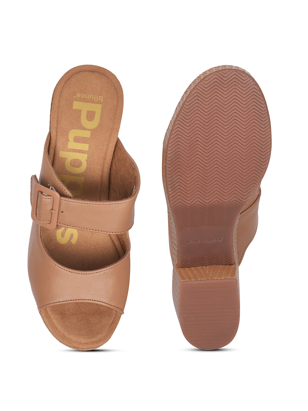 Hush Puppies Women Tan Block Heel Mule Sandal - Tan - View 4