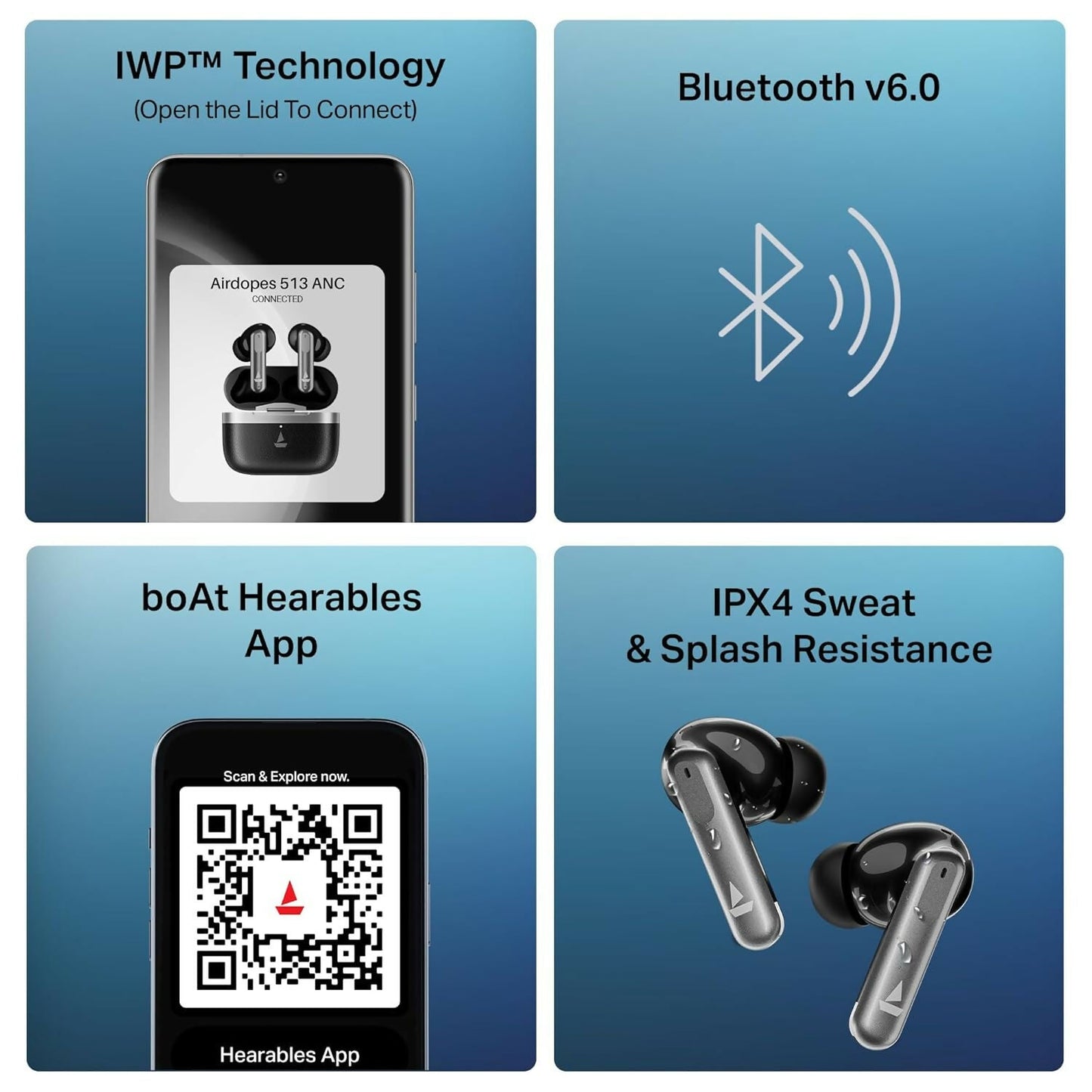 boAt Airdopes Prime 513 ANC – Bluetooth TWS earbuds with ~32dB Active Noise Cancellation, up to 65H battery life, multipoint connectivity, quad-mic ENx calling, and premium wireless audio. Halfpe Deals