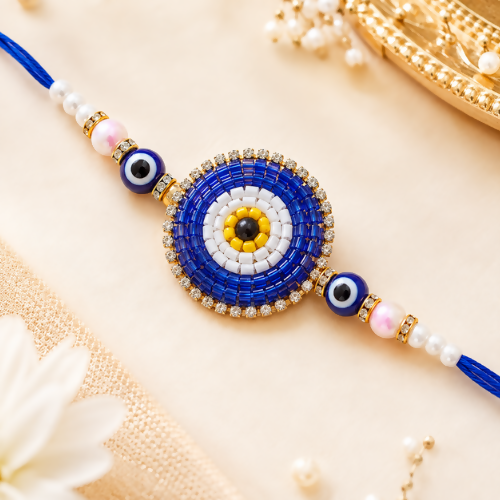 Evil Eye Rakhi Set – Handcrafted Protective Nazar Bead Rakhi Combo for Brother(Set of 2)