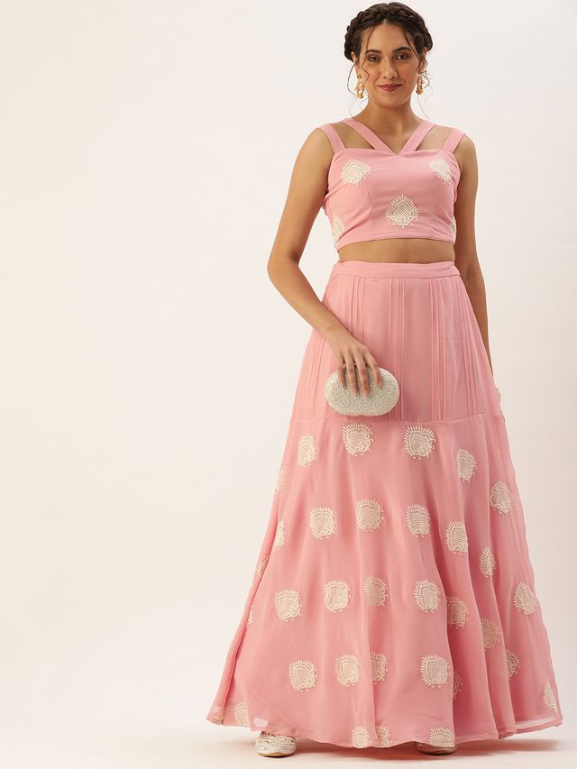 Bollywood Vogue Ready To Wear Pink Georgette Embroidered Co ord Set
