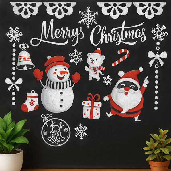 Christmas Theme Decorative Wall Sticker Santa Claus, Snowman, Gifts & Snowflake Design – Removable Viny90x60 Cm (1 Pc)