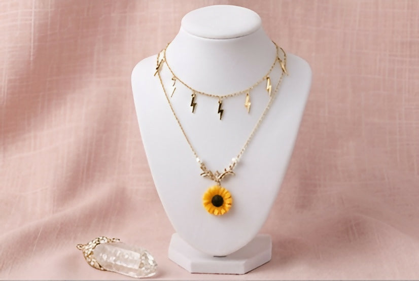 Sunflower & Lightning Bolt Charm Necklace Set