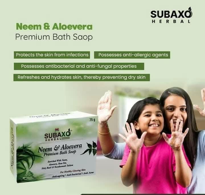 Subaxo Neem & Aloevera Ayurvedic Bath Soap (75 g Each, Pack Of 2) & Papaya Herbal Face Wash (120ml,Combo) - HalfPe