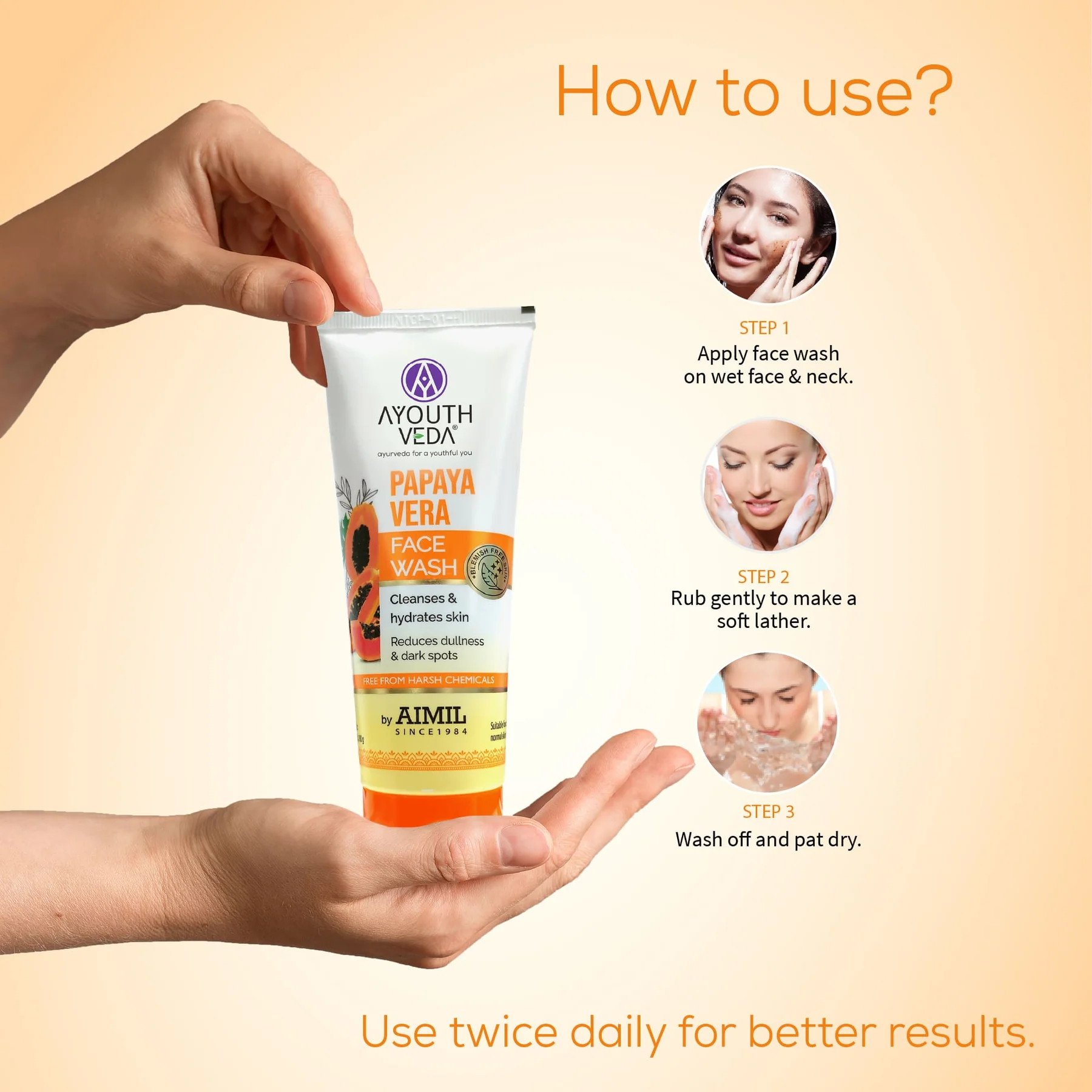 Ayouthveda Papaya Vera Face wash Pack of 3 (100 gm) Aimil Ayouthveda