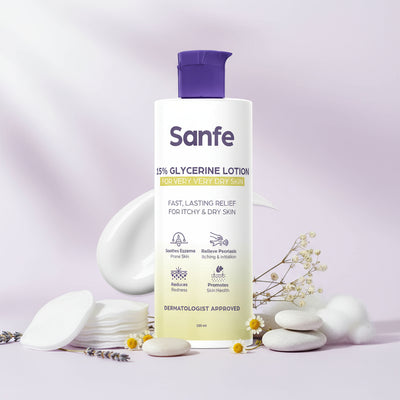 Sanfe 15% Glycerine Lotion For very very dry skin Soothes Eczema, Relieve Irritation & Itching, Reduces Redness Rapid Relief Formula - 100ml