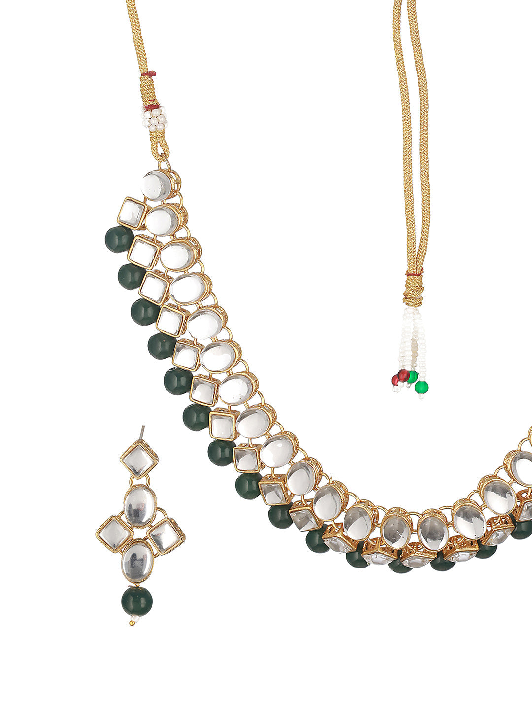 Gold-Plated Kundan-Studded & Beaded Jewellery Set
