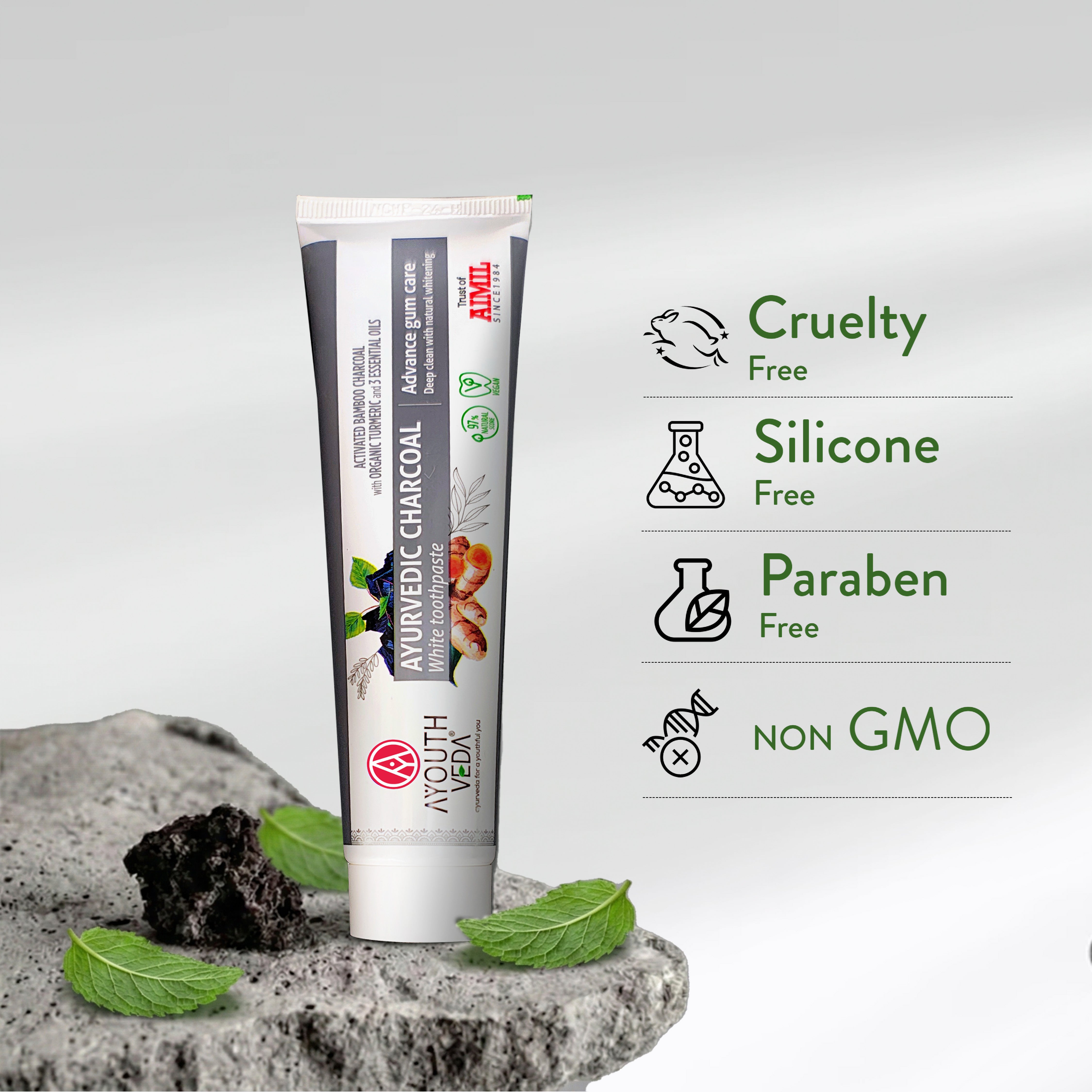 Ayurvedic Charcoal White toothpaste Pack of 4 (100 gm) Aimil Ayouthveda